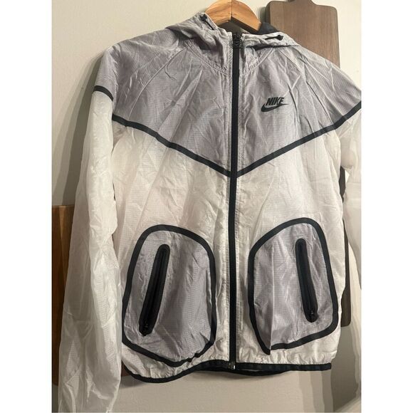 Nike White Silver Tech Hyperfuse Zip Hooded Ripstop Windbreaker Jacket Small - Picture 2 of 6